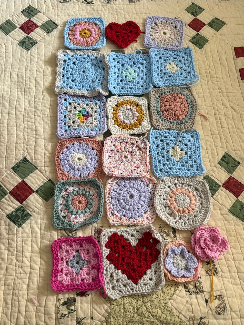 Handmade Crochet Granny Square Wall Panel - Pastel Multi